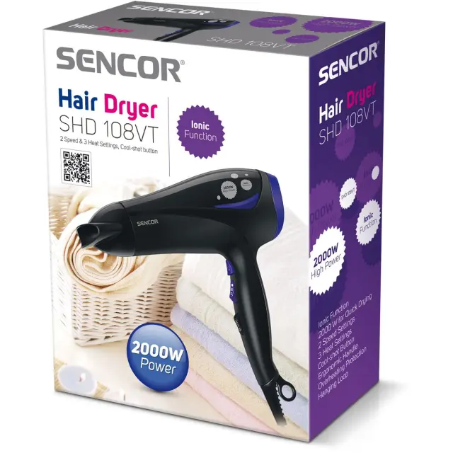 Σεσουάρ Μαλλιών Sencor SHD 108VT 2200W με 3 Επίπεδα Θερμοκρασίας και 2 Επίπεδα Ταχύτητας Αέρα Μαύρο 2