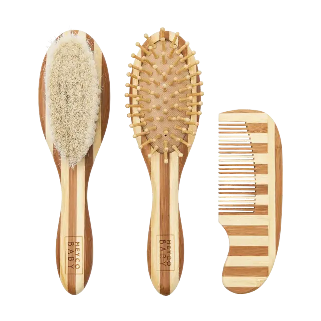 Meyco Βρεφικό Σετ Περιποίησης Μαλλιών Bamboo Stripe Natural/Walnut 3τμχ