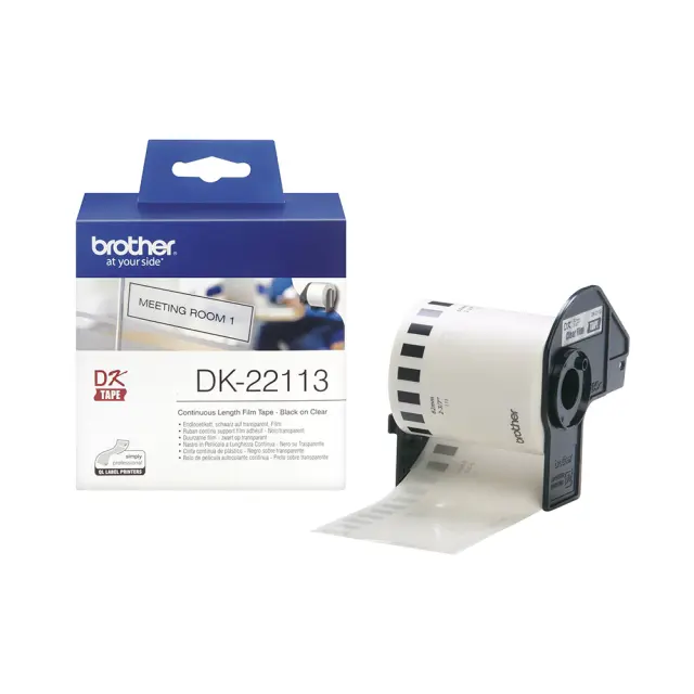 Brother DK-22113 Continuous Film Label Roll – Black on Clear, 62mm (DK22113) (BRODK22113) Brother Labels