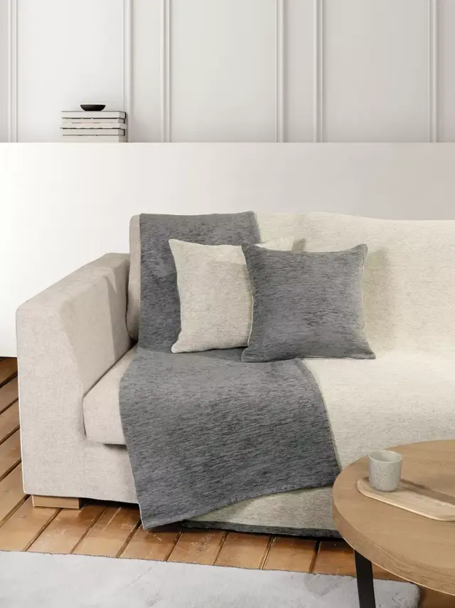 Ριχτάρι Πολυθρόνας 180x180 2 Οψεων Nima Caldo Gray-Ivory 80% Chenille-20% Βαμβάκι