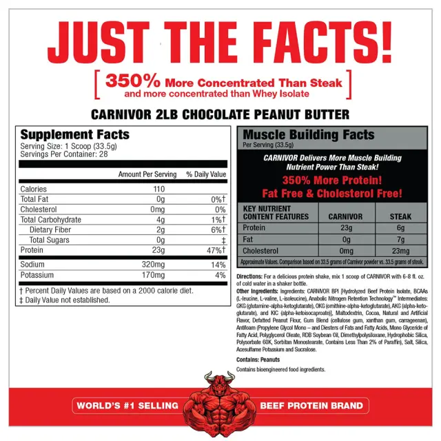 MuscleMeds Carnivor™ 100% Beef Protein Chocolate Peanut Butter, 28 Servings 2