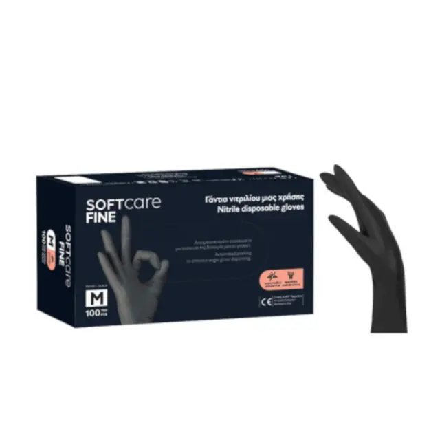 Soft Care Fine Γάντια Νιτριλίου Medium - Μαύρο (100τεμ)