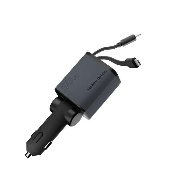 Mobile Origin 4in1 50W Car Charger CA28 - USB-C + USB-A, USB-C and Lightning Cable 2