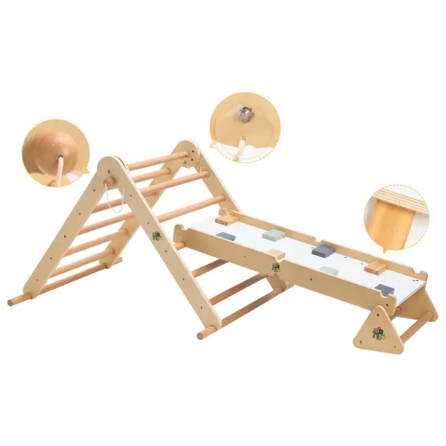 Moni Toys Ξύλινο Τρίγωνο Αναρρίχησης Pikler 3 σε 1 με Ράμπα και Σανίδα Ισορροπίας 18+ Μηνών 3