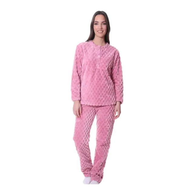 Lydia Creations Γυναικεία Πυτζάμα Fleece με Πατιλέτα NLC, Χρώμα Σάπιο Μήλο