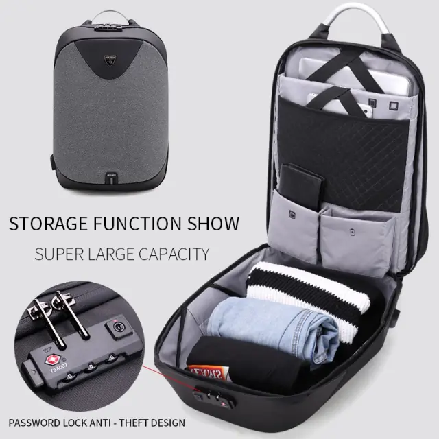 ARCTIC HUNTER τσάντα πλάτης B00208 με θήκη laptop 15.6", λουκέτο TSA, 24L, γκρι 2