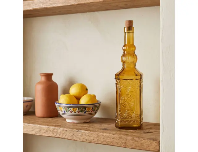 Διακοσμητικό Μπουκάλι με πώμα Glass Drops Miguelete (5033DB411) Aπό 100% ανακυκλωμένο γυαλί, Xωρητικότητας 700ml, Διαστάσεων Ø 8 x Υ 30 cm, Yellow Gold 5033DB411