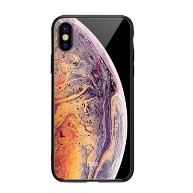 NXE Planet Pattern Printing Θήκη για Iphone Xs Max OEM 9H Glass Back – Orange / Light Purple