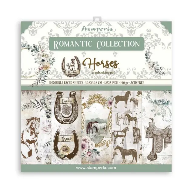Χαρτιά scrapbooking Stamperia 10τεμ, 30.5x30.5cm, Romantic Horses