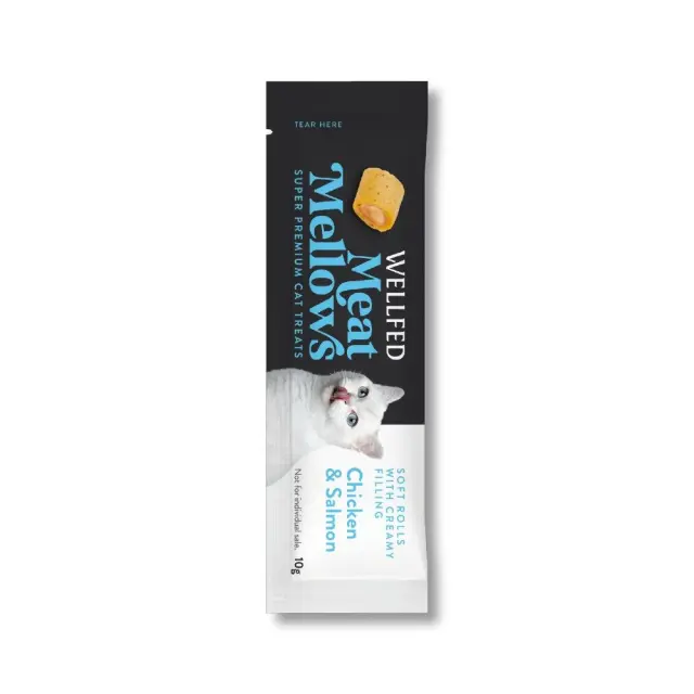 Wellfed Meat Mellows Λιχουδιά σε Ρολάκια με Γεύση Κοτόπουλο & Σολομό για Γάτες (3x10gr) Μονόχρωμο 2