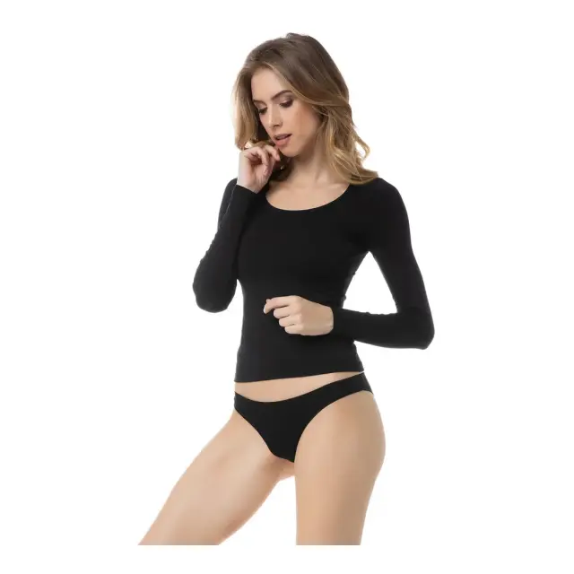 Fimelle TENCEL™ Modal Γυναικεία Μακρυμάνικη Μπλούζα Ανοιχτή Λαιμόκοψη Minerva - Μαύρο 3