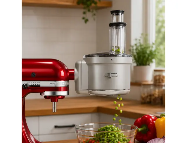 Εξάρτημα κοπής ακριβείας KitchenAid 5KSM2FPA με ρυθμιζόμενο δίσκο κοπής και κιτ τεμαχισμού σε κύβους - Ασημί5KSM2FPA