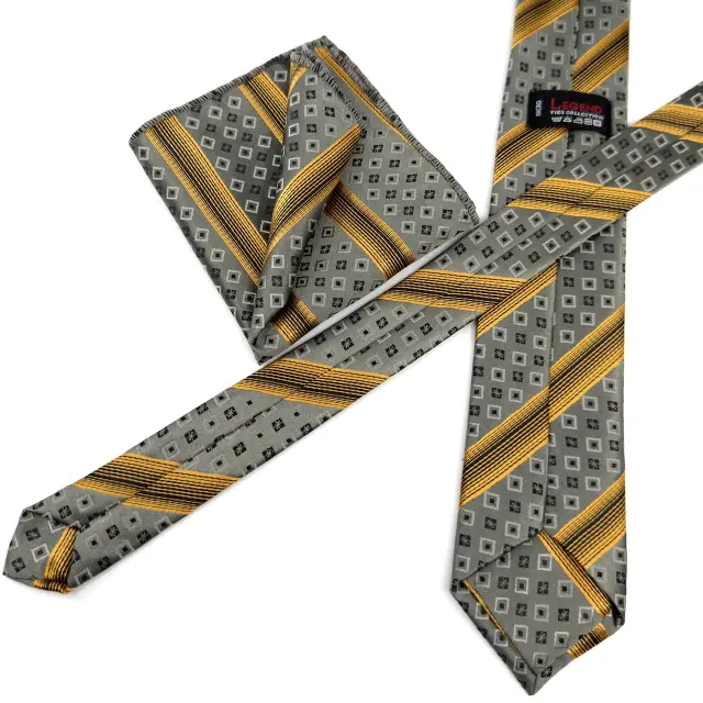 Πράσινη Ριγέ Γραβάτα Microfiber Σετ με Μαντήλι 3
