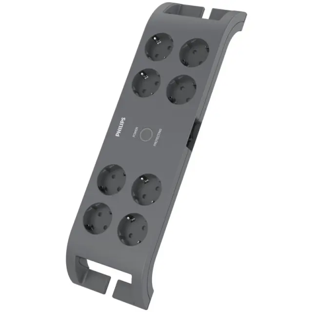 Πολύπριζο Ασφαλείας Philips SPN3180A/GRS - 8x Schuko - Με Διακόπτη On/Off - Προστασία Υπέρτασης - Καλώδιο 2m - ΓκριSPN3180A/GRS