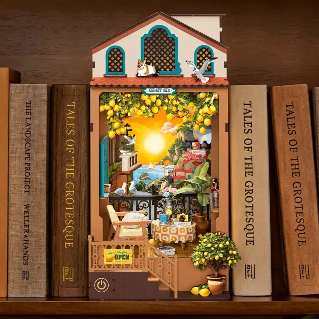 Robotime Rolife Sunset Isle DIY Book Nook Μεσογειακό Σοκάκι με LED Φωτισμό TGB18 2