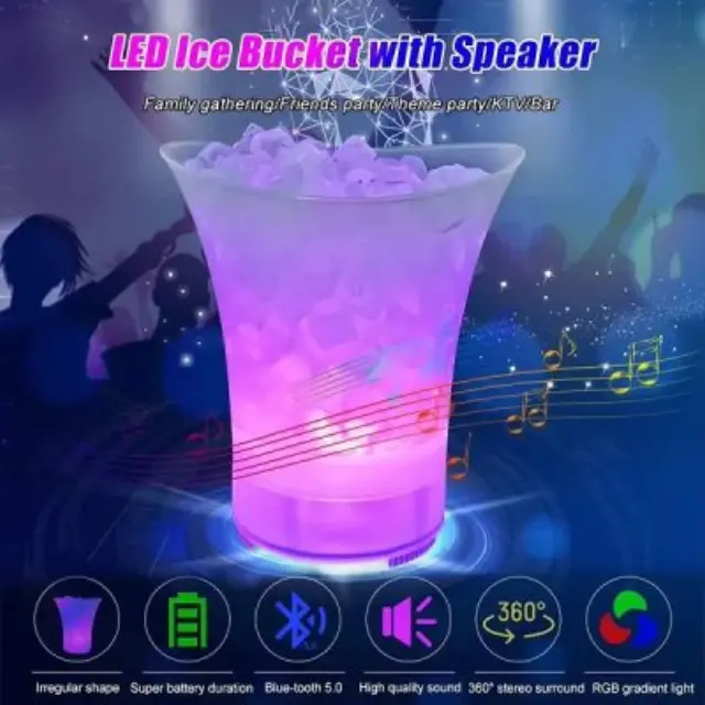 LED RGB Φωτιζόμενη Σαμπανιέρα – Δοχείο Πάγου 5L με Επαναφορτιζόμενο Ηχείο 5W & Bluetooth CC-100 2