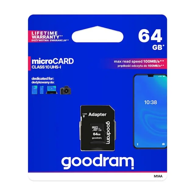 Κάρτα μνήμης Micro SDXC U1 C10 UHS-I GoodRam 100MB/s 64GB + 1 ADP N71322