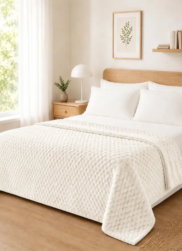 Κουβέρτα Fleece NESTIQ ECRU MADI υπέρδιπλη: 220 x 240 εκ.