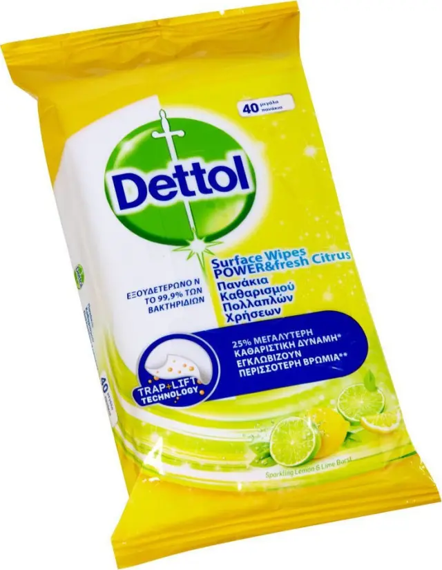 Dettol Power & Fresh Advance Lemon & Lime Απολυμαντικό 40 μαντηλάκια