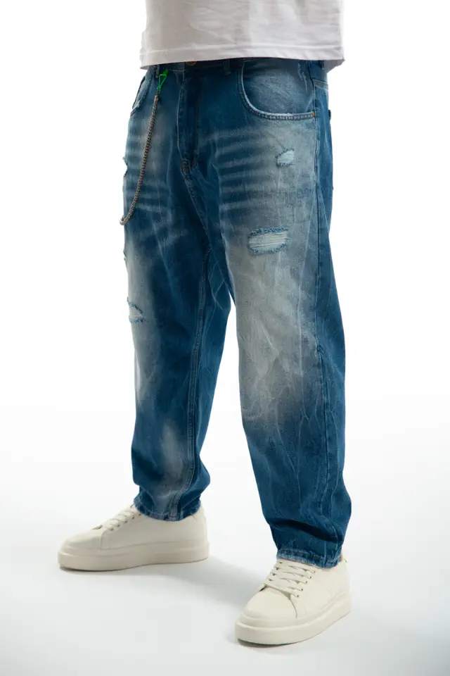 Παντελόνι Jean Baggy με Διακοσμητική Αλυσίδα Μπλέ 3