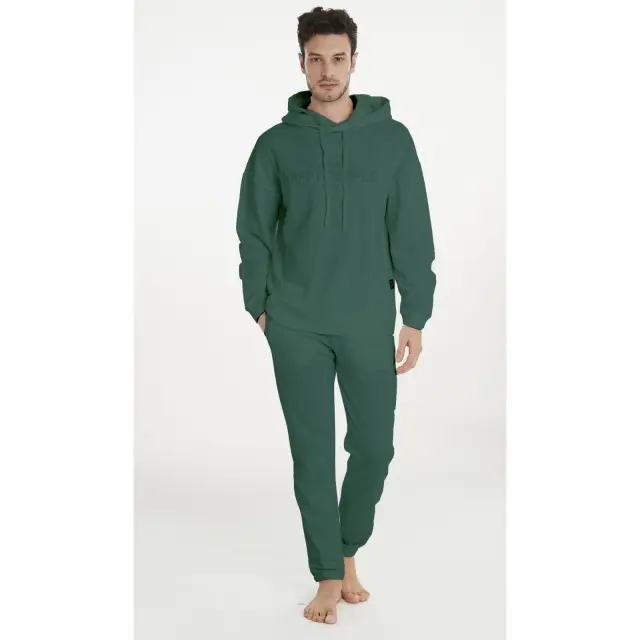 Ανδρική μπλούζα αθλητική με κουκούλα Hause Uomo Green 5386 HAPPY PEOPLE