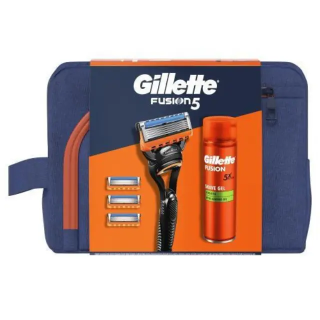 Gillette Fusion5 Promo Mε Shave Gel Ξυρίσματος 200ml, Ξυριστική Μηχανή & Ανταλλακτικές Kεφαλές Ξυρίσματος 4 Tεμάχια & Νεσεσέρ