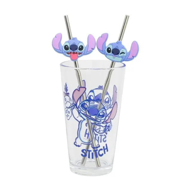 Ποτήρι γυάλινο με 2 καλαμάκια Disney Lilo & Stitch Aloha Young Adult Glass 480ml w twin straw set 31719