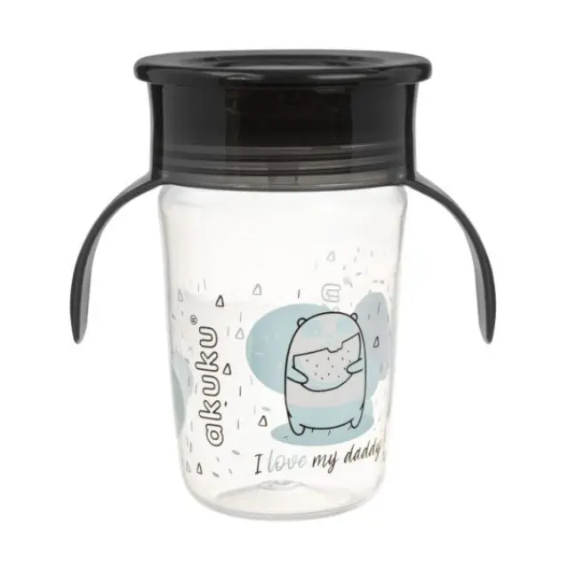 Akuku Εκπαιδευτικό Ποτηράκι 360° 240 ml με Χερούλια Black 2