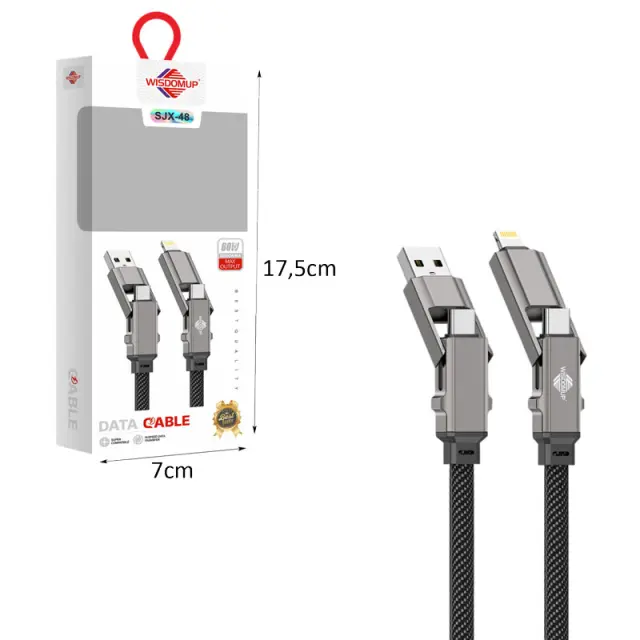 Wisdomup Καλώδιο Φόρτισης και Δεδομένων USB σε Lightning με Μεταλλικά Βύσματα 60W SJX-48 - USB to Lightning Fast Charging Data Cable 60W with Metal Connectors 513486 2