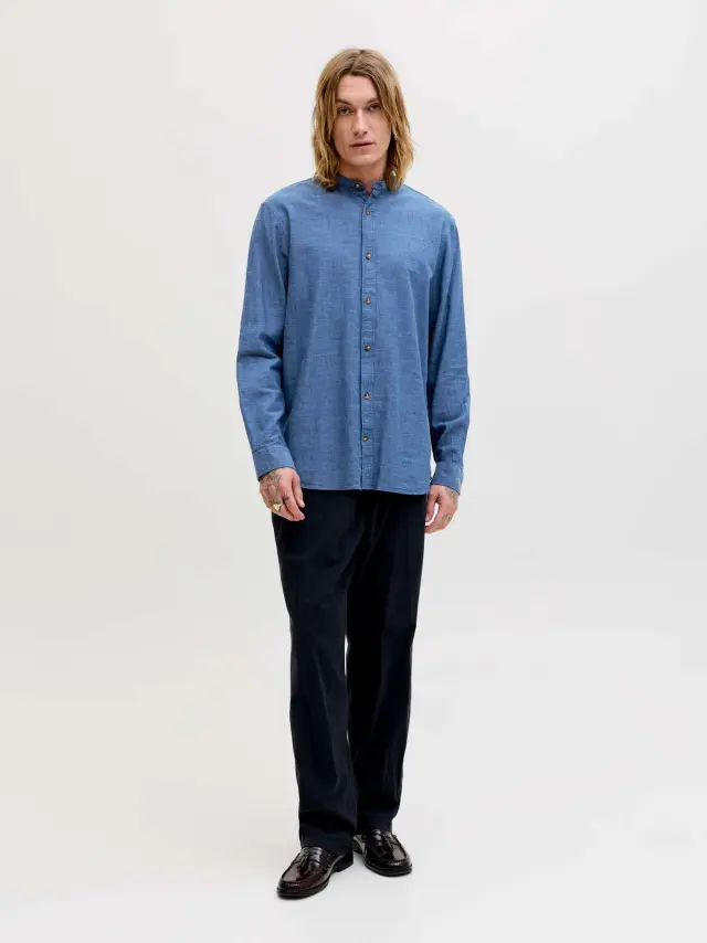 JJESUMMER LINEN BLEND BAND SHIRT L/S SN Navy Blazer 2