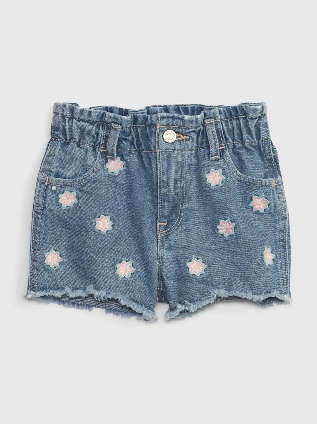 Ροζ babyGap Paperbag Mom Jean Σορτς με Washwell pink flower - 12-18M