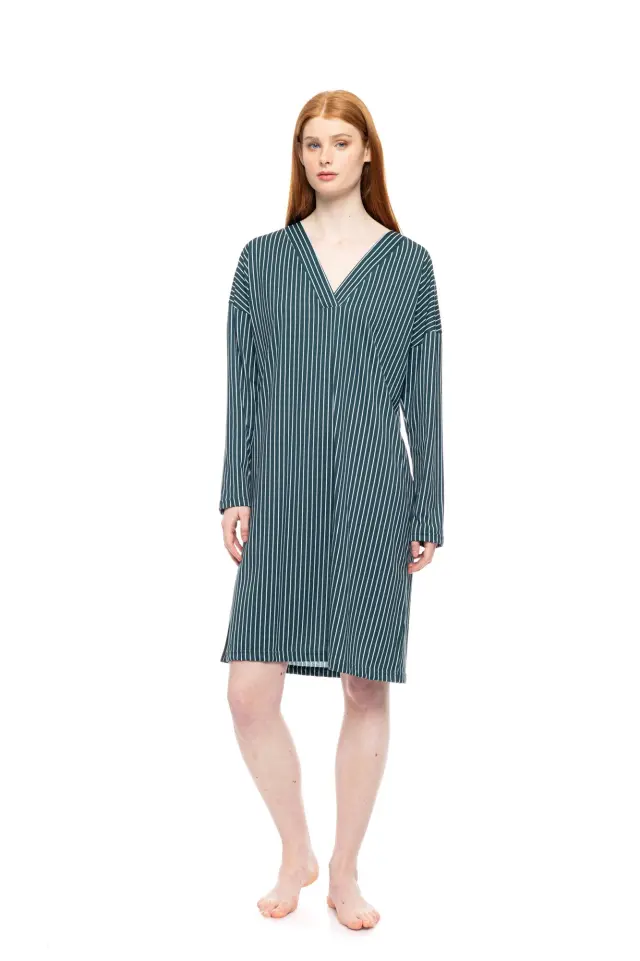 W1754 - Type - NIGHTGOWN GREEN FOREST STRIPES