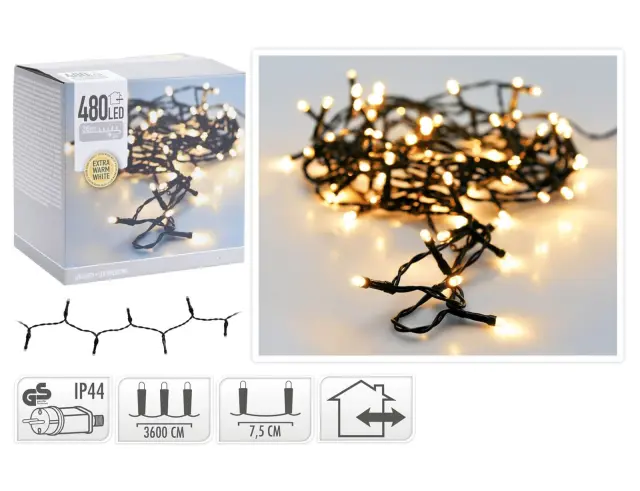 480 Φωτάκια LED - 36 Μέτρα + 3 Μέτρα σύνδεσης, Κανονική Διάταξη, Πράσινο καλώδιο PVC - Extra Θερμό Λευκό AX8401560 2