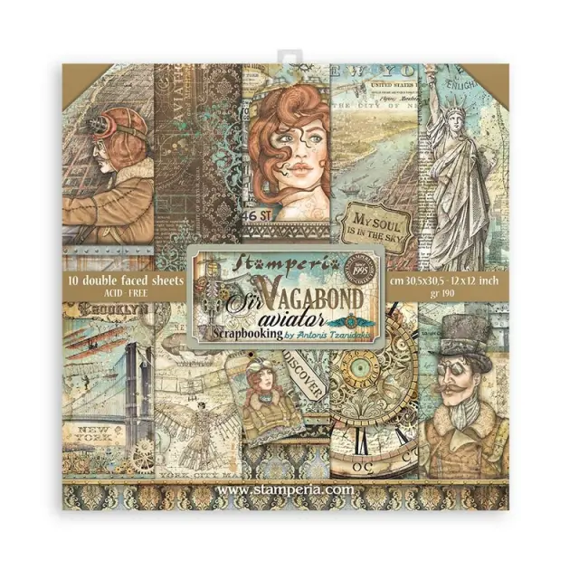 Χαρτιά scrapbooking Stamperia 10τεμ, 30.5x30.5cm, Sir Vagabond Aviator