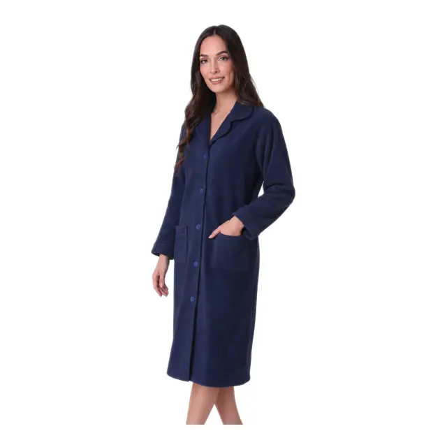 Lydia Creations Γυναικεία Ρόμπα Fleece Κουμπωτή LC, Χρώμα Σκούρο Μπλε 3