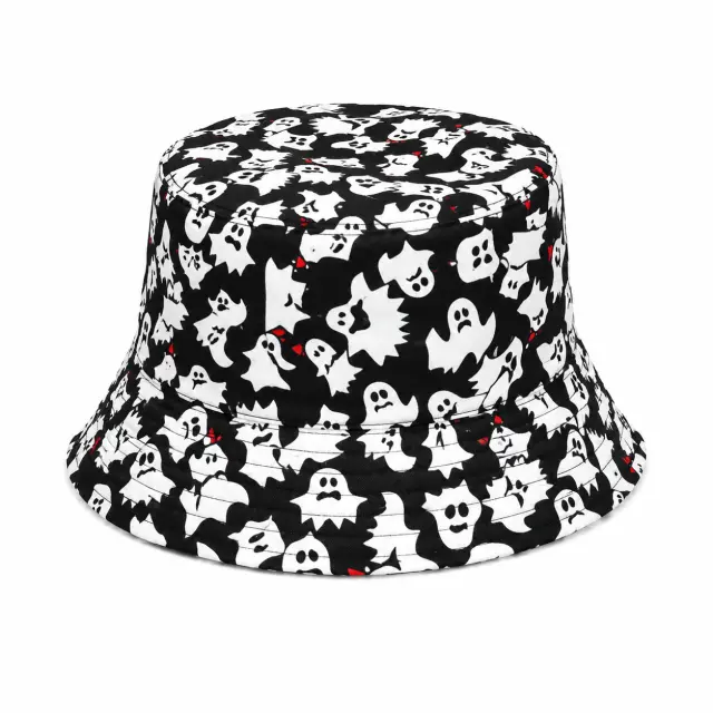 Ghetto Black Bucket Hat with Ghost Pattern