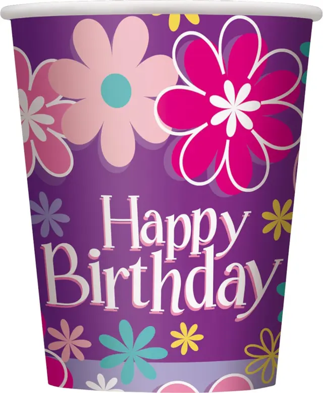 Ποτήρια Χάρτινα - 266 ml - Birthday Blossoms Party / 8 τμχ