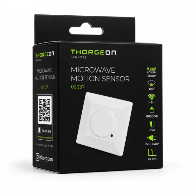Microwave Motion Sensor 1200W Incand. / 1-8m 300W LED IP20 White THORGEON