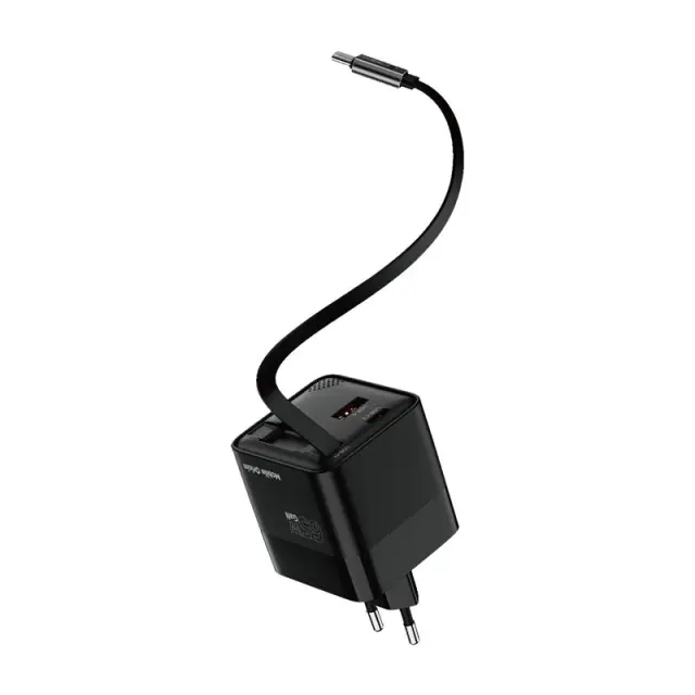 Mobile Origin 65W GaN Display Charger PW2 - USB-C Self-Retracting Cable + USB-C + USB-A 2