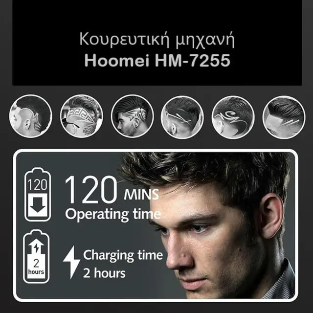 Επαναφορτιζόμενη Κουρευτική Μηχανή Hoomei HM-7255 Πολύχρωμη 3