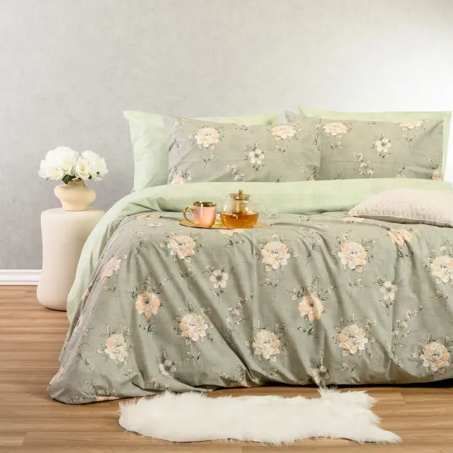 Σετ Σεντόνια 205x270 Διπλά Casual Line Gianna Grey Aqua 50% Βαμβάκι-50% ΠολυέστερΧωρίς Λάστιχο