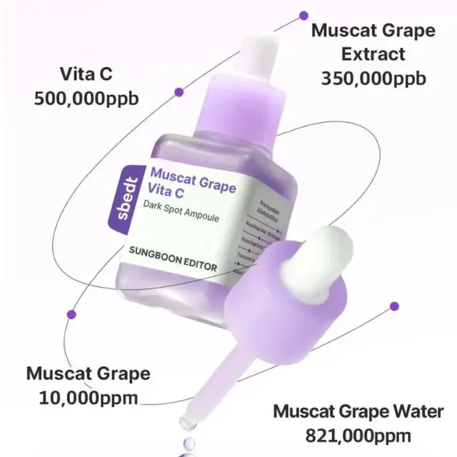 Sungboon Editor Muscat Grape Vita C Brightening Ampoule 40ml - Αντιοξειδωτικός Ορός με Εκχύλισμα Μαύρου Σταφυλιού για Αντιμετώπιση των Δυσχρωμιών 3