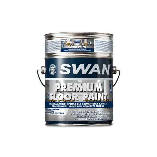 SWAN PREMIUM FLOOR PAINT Χρώμα Δαπέδων 2 συστατικών Πολυουρεθάνης Γκρί Γυαλιστερό Σετ 3kg