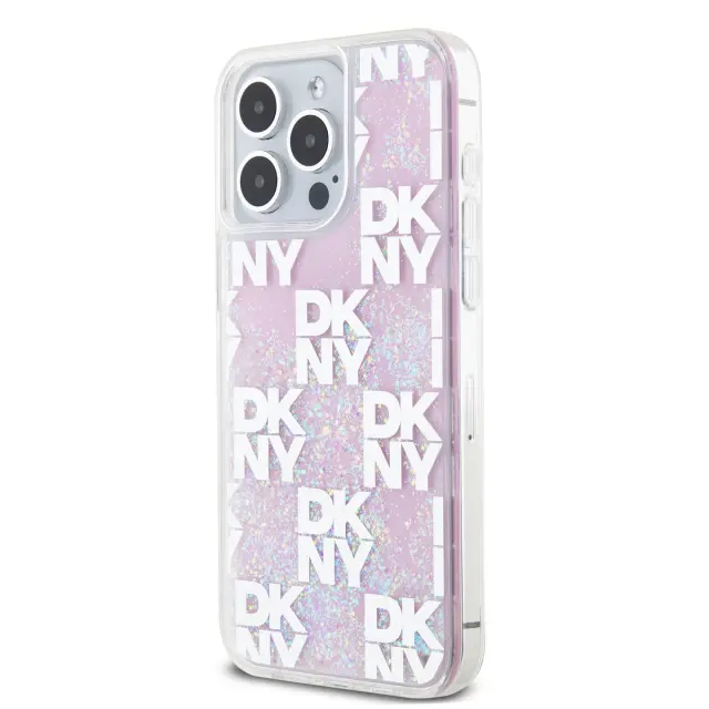 DKNY Liquid Glitter Checkered Pattern Case for iPhone 15 Pro Max Pink 3