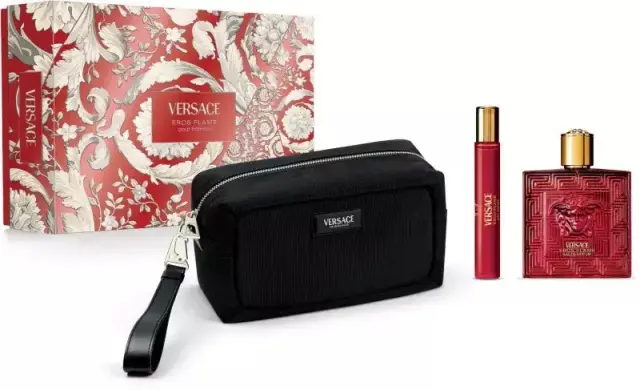 Versace Eros Flame Gift Set Edp 100ml & Edp 10ml & Black Trousse