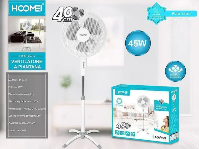 Hoomei Επιδαπέδιος Ανεμιστήρας 45W με Διάμετρο 40cm και Ορθοστάτη HM-8676 2