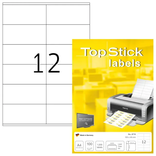 Αυτοκόλλητες Ετικέτες Topstick 105x48mm 12 ετικέτες/φύλλο 100 φύλλα 8715