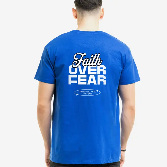 T-shirt Noshame® Μπλέ με τύπωμα Faith over Fear - 122579 - XXL