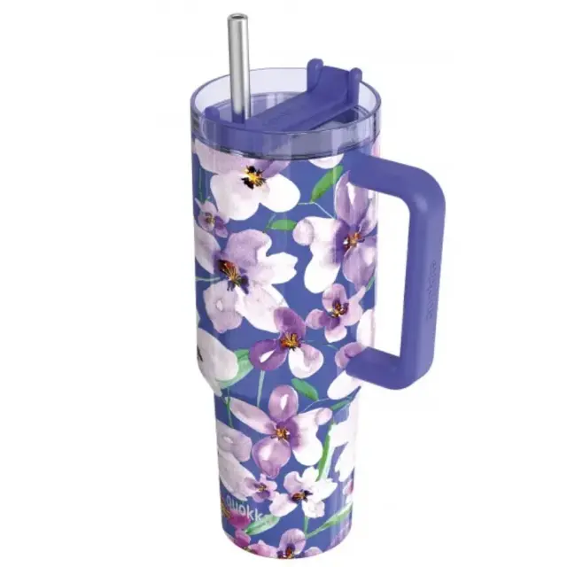 Quokka Κούπα Θερμός Ανοξείδωτο BPA Free 1.2lt Flower Dusk με Καλαμάκι και Λαβή -40042