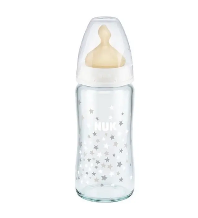 Nuk Γυάλινο Μπιμπερό First Choice Plus Temperature Control κατά των Κολικών με Θηλή Καουτσούκ 0-6m Λευκό 240ml